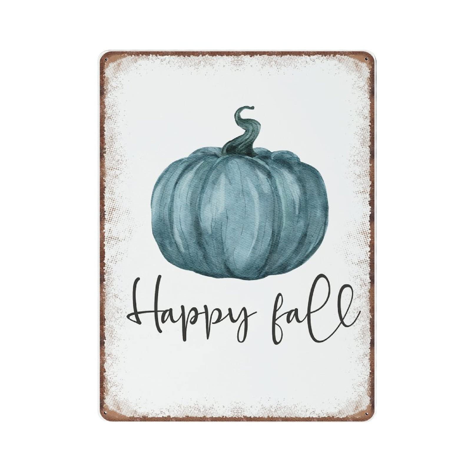 rayprint Happy Fall Tin Signs, Blue Pumpkin Happy Fall Decor, Autumn Decor, Farmhouse Decor Retro Funny Metal Sign Vintage Poster Wall Art for Kitchen Garden Farm Home Decor Tin Sign, 30x40 cm