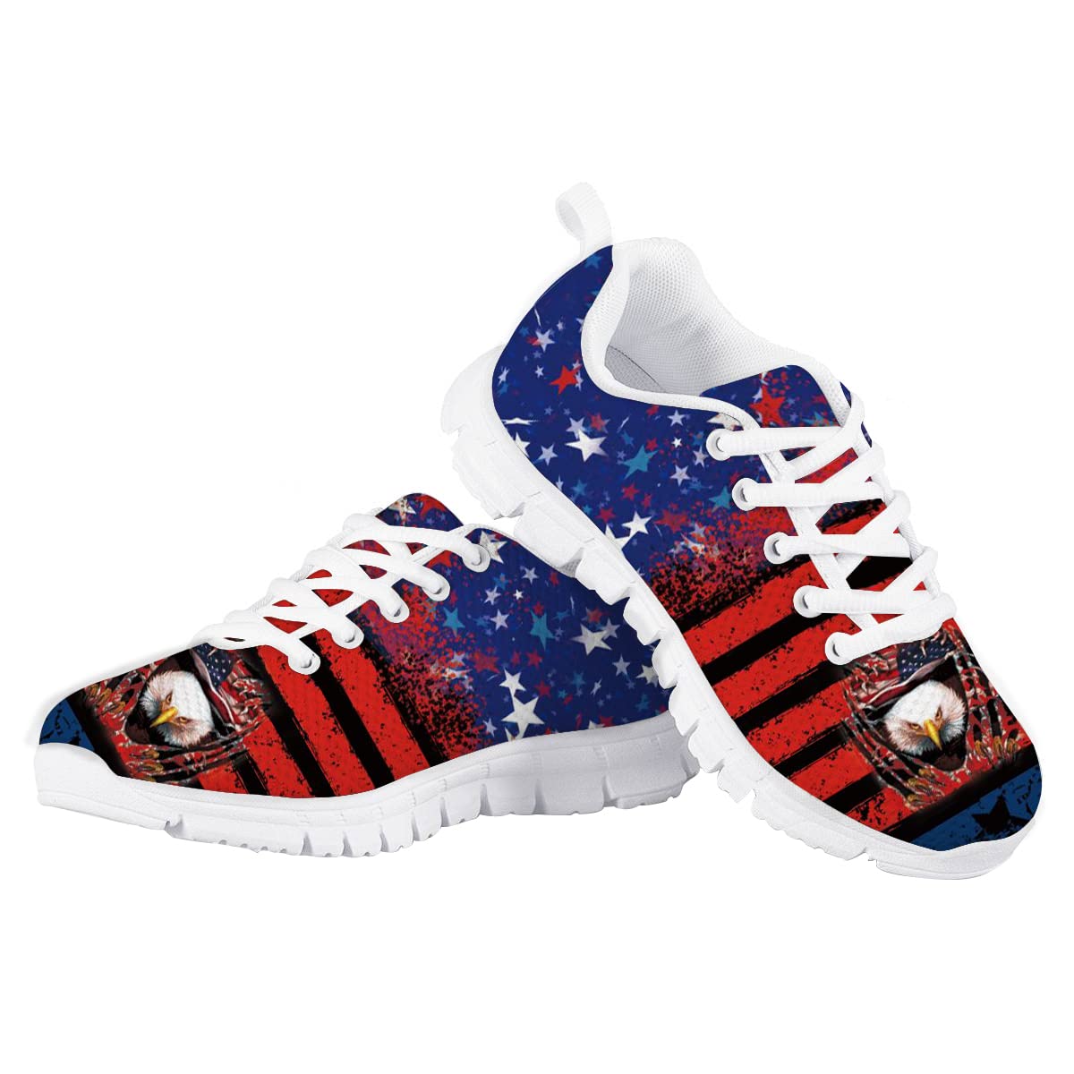 LedBack American Flag Eagle Print Kids Athletic Sneakers for Boys Breathable Mesh Running Walking Sports Lightweight Tennis Shoes