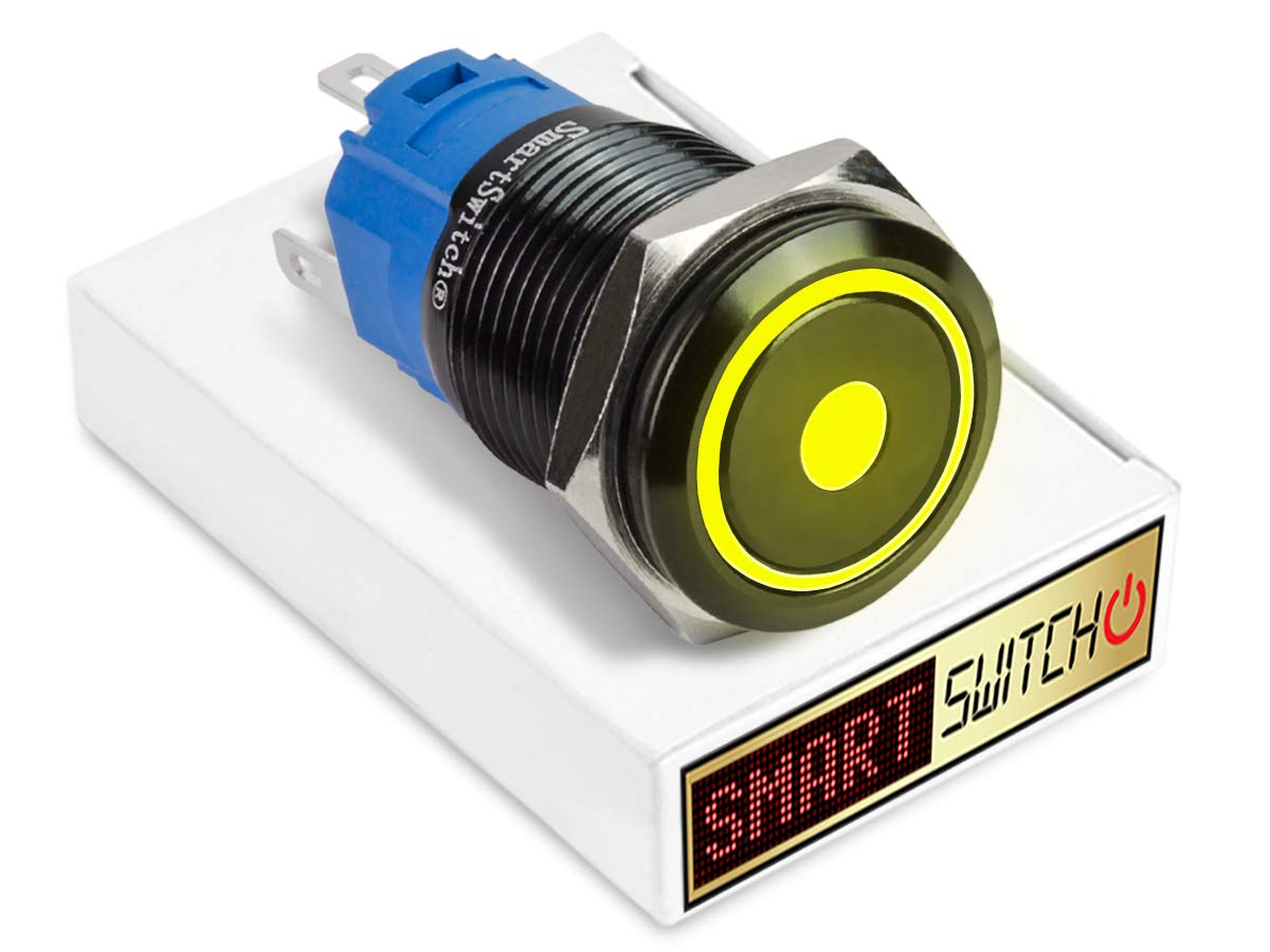 SmartSwitch 22mm Angel Eye DOT Black Metal Momentary DPDT 2NO2NC Push Button Yellow LED Metal Switch AE22