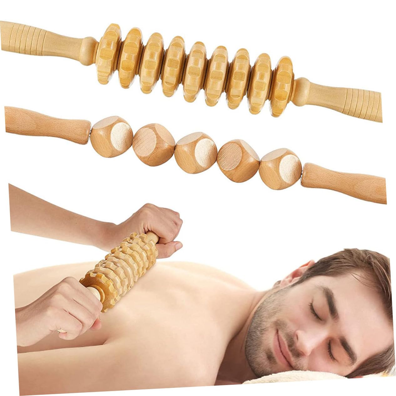 2piezas Masajeador De Madera Natural Para Cuerpo De Rodillos De Masaje Para Relajación y De Fitness Color Marrón