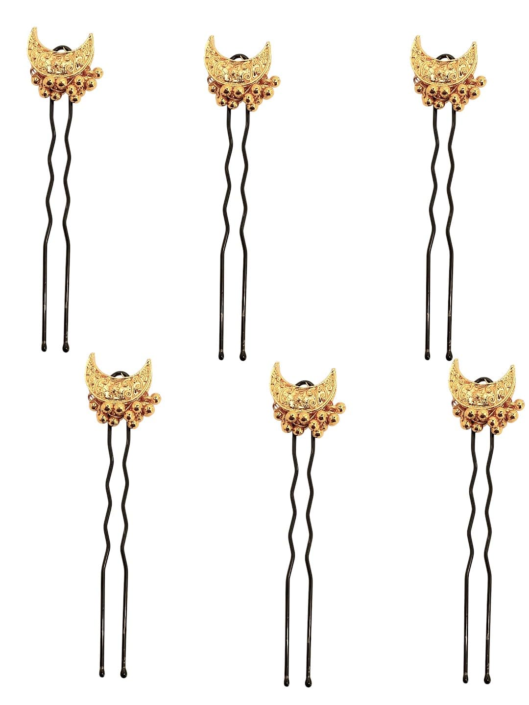 Set Of 6 Gold Plated Moon Shape U Pin Head Jewellery For Women and Girls-image-1
