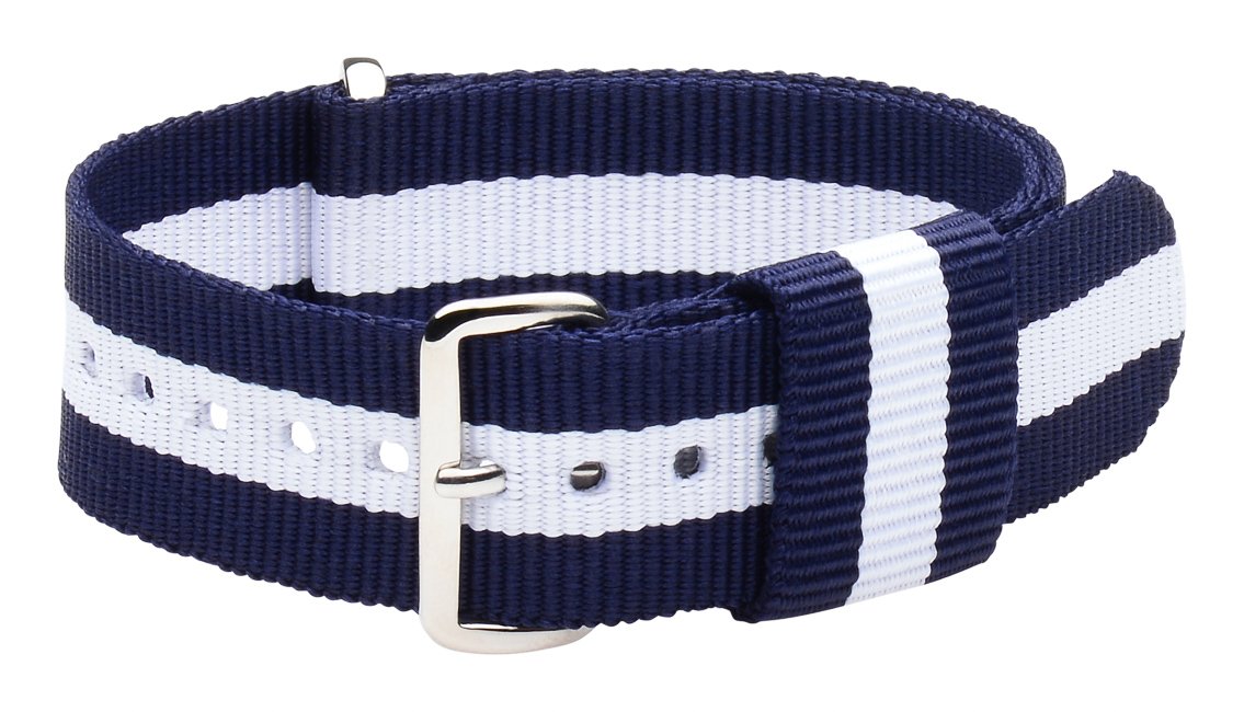 Clockwork Synergy, LLC 18mm Ballistic Ss Nylon Loop Striped Navy Blue/White Interchangeable Replacement Watch Strap Band