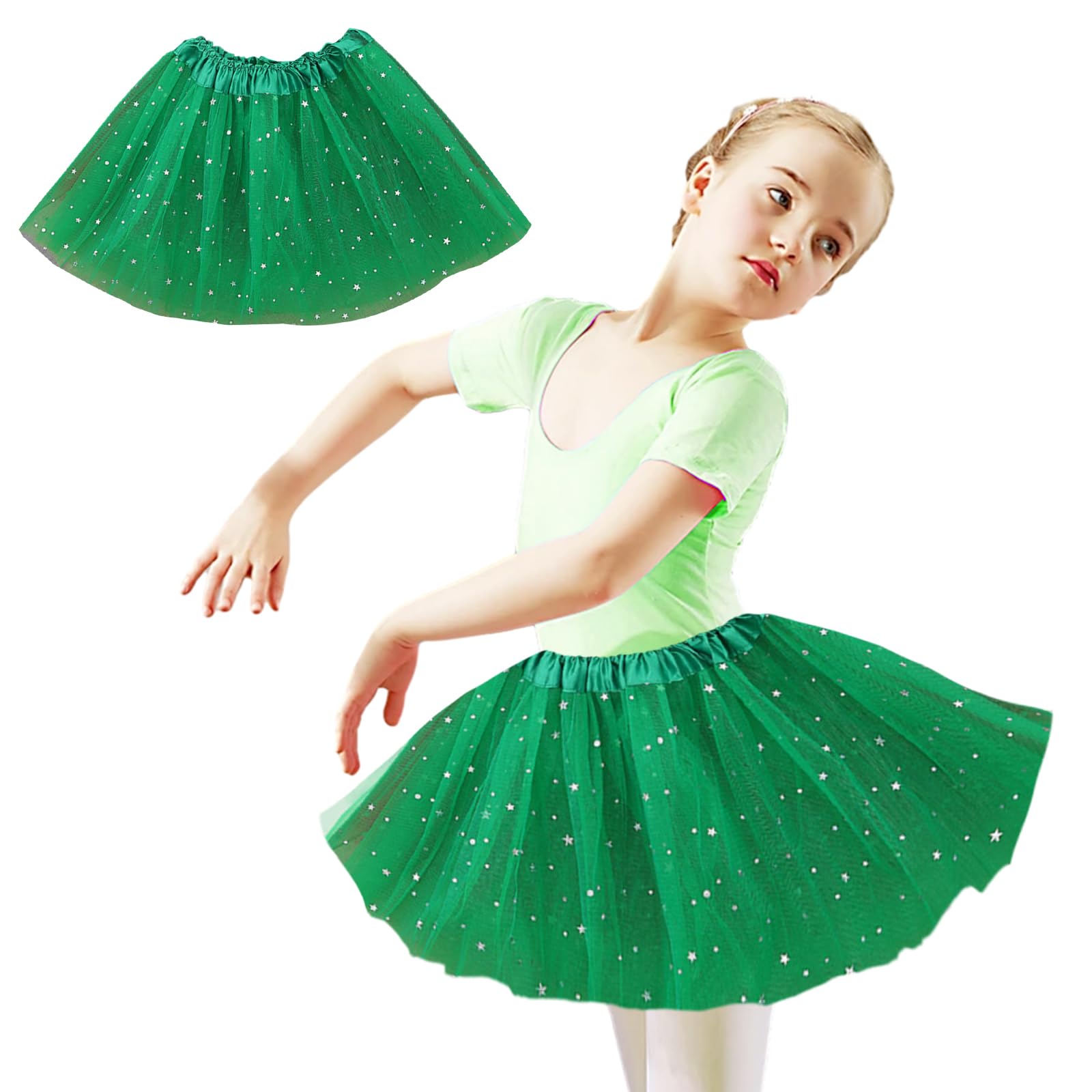 EUPSIIU Tutu Skirt for Girls Ballet Dance Skirt Princess Dancing Skirt Frog Costume Tutu Animal Costume Sparkle Sequin Princess Fancy Dress Up Cosplay Children Halloween Birthday Carnival(Green)