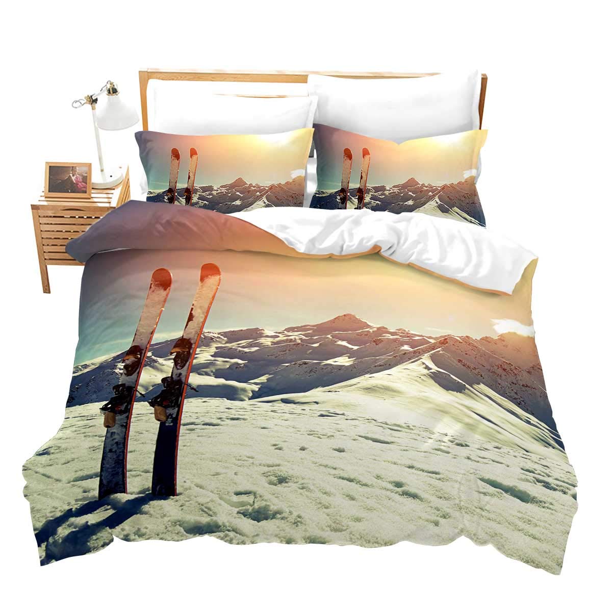Feelyou Snowmobile Pattern Bedding Set - Twin Size Winter Sport Theme Fitted Sheet & Pillowcase