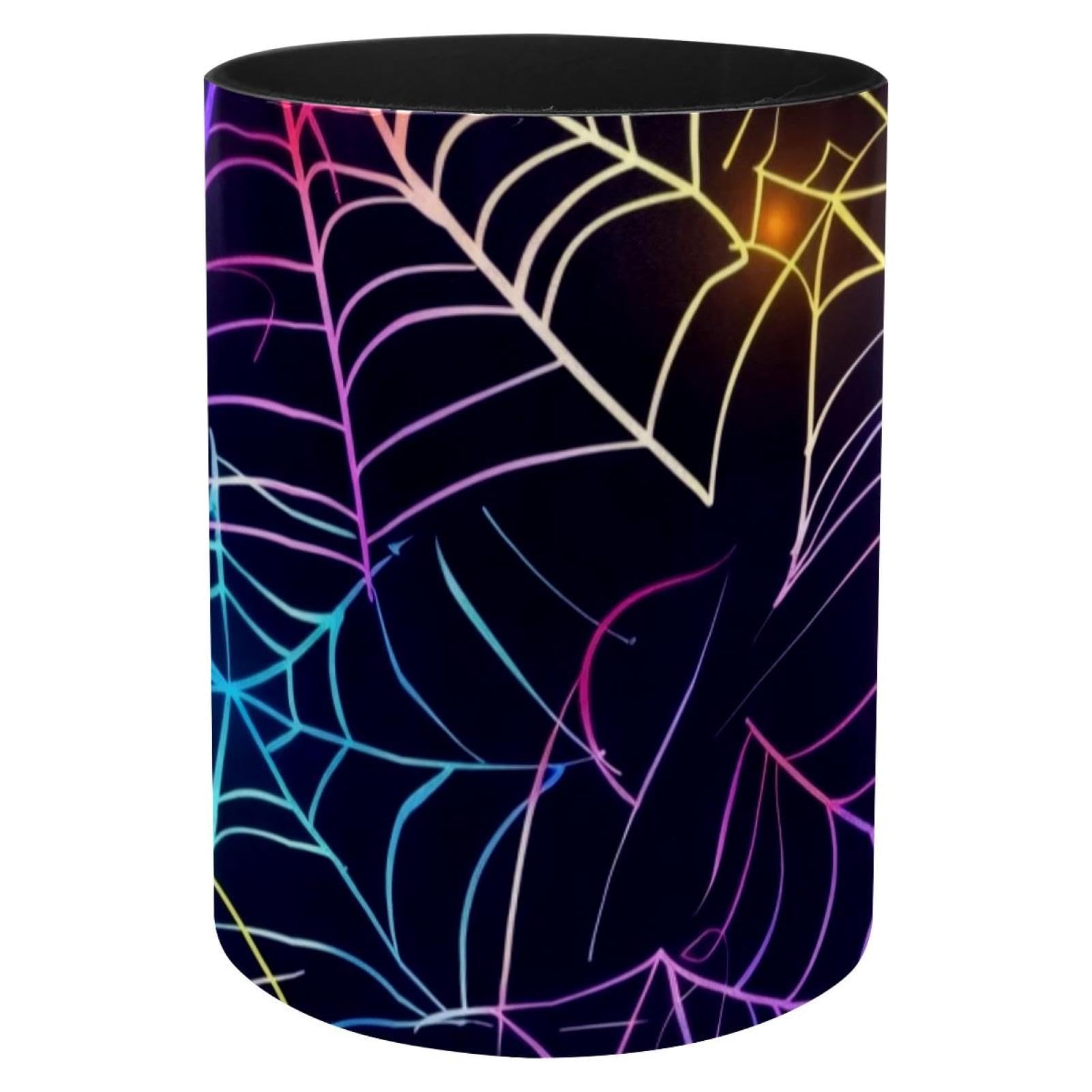 Halloween Spider Webs Seamless Pattern Pen Holder for Desk, Large Leather Bottom Pencil Holder Pen Cup, Makeup Brush Storage Holders Office Desktop Pen Organizer