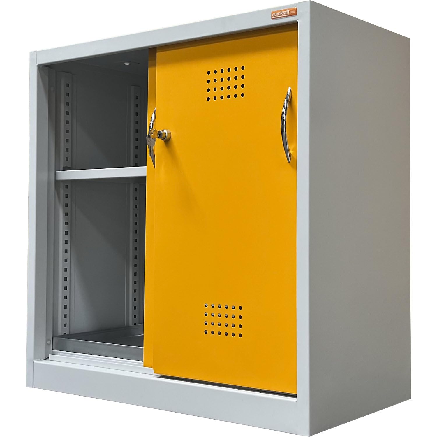 eurokraft | Umweltschrank mit Schiebetüren | Höhe 900 mm | 1 Fachboden | mit 1 Bodenauffangwanne