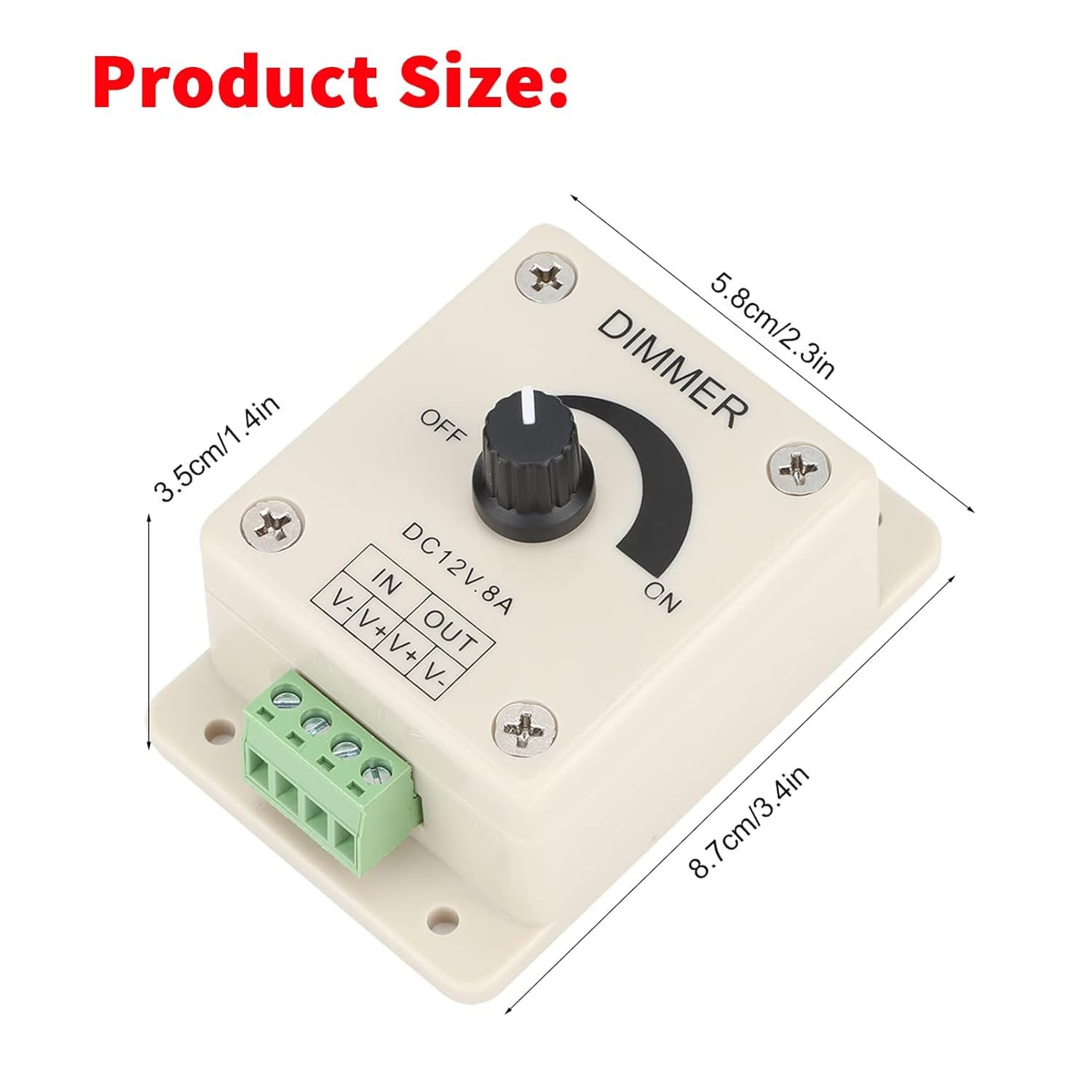 TECHZOCO Regulador de intensidad tira LED, regulador de voltaje con botón giratorio, controlador de atenuación PWM, adecuado para tira LED 5050 3528 | DC 12V-24V 8A