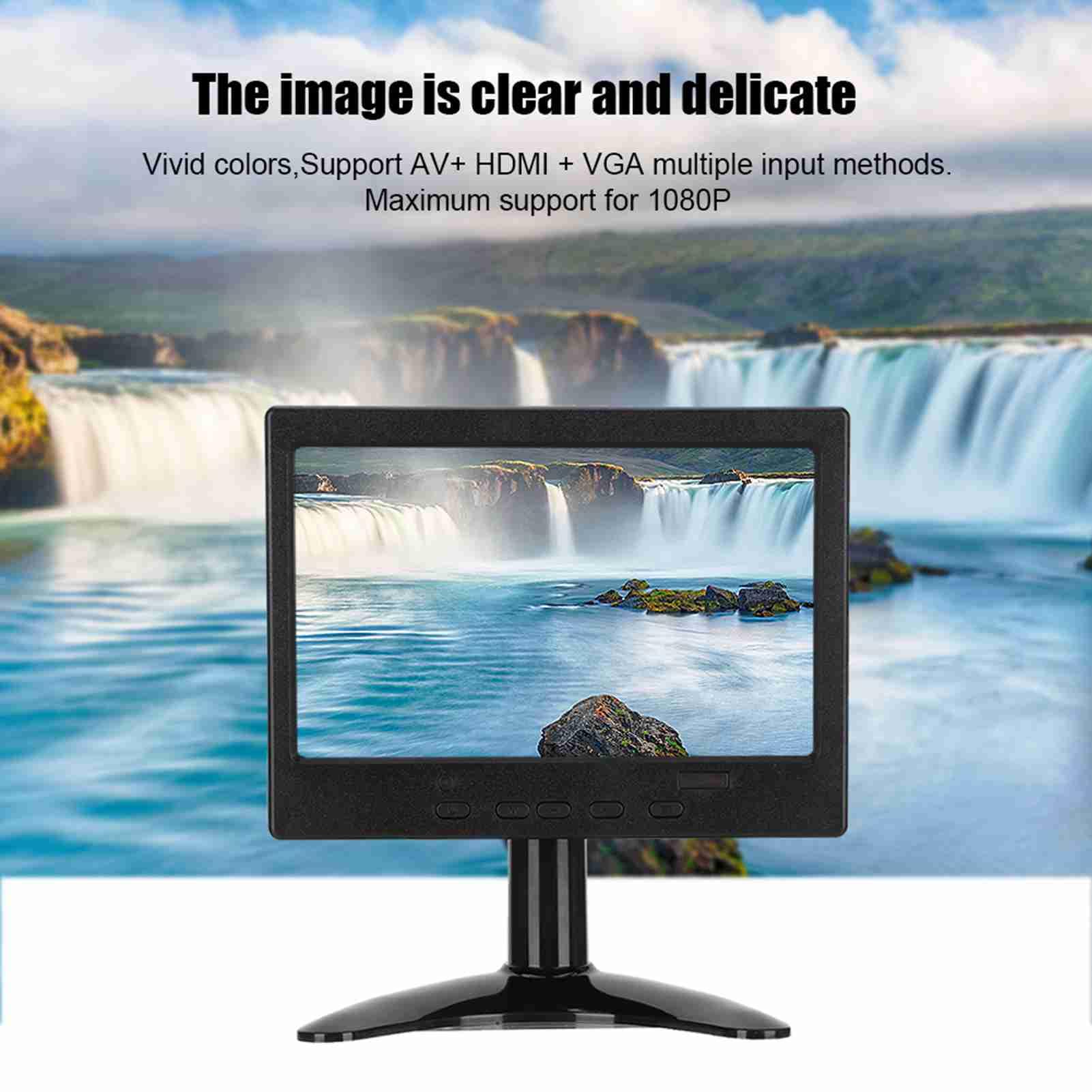 Lazmin112 Écran 7 Pouces, Moniteur d'affichage Multifonction 1024x600 16: 9, Prise en de l'entrée AV + HDMI + VGA, Convient pour, écran de Voiture, CCTV(Prise EU)