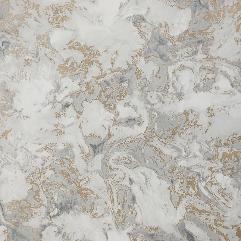 Cathpetic Silver Marble Wallpaper Feature Metallic Marble Effect Wallpaper 53 x 950cm 3 Roll,Non Woven Fabric Gold Cream Glitter Wall Paper for Living Room Bedroom Kitchen Front Room