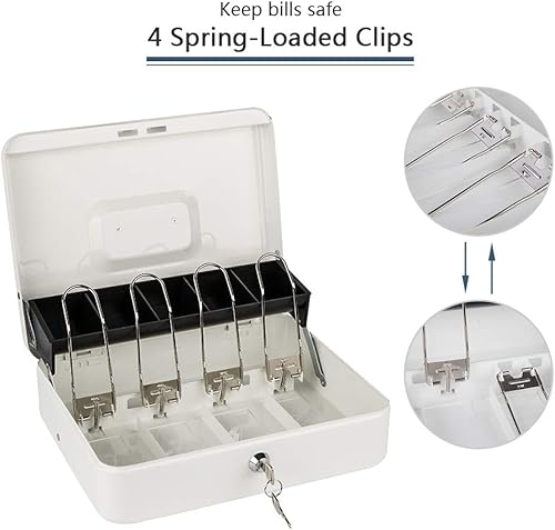 Miniatura 3 de KYODOLED - Caja de dinero grande con bandeja para dinero y cerradura, caja de metal segura, caja de seguridad, caja registradora, 5 compartimentos,