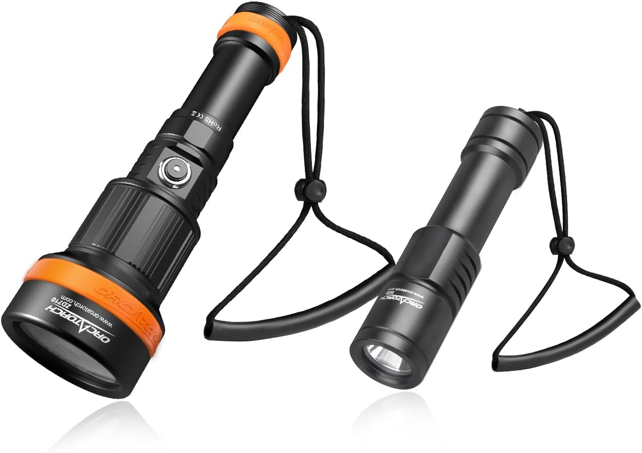 ORCATORCH ZD710 MK2 2700 Lumen Adjustable Focus (8°-76°) Zoomable Diving Flashlight & D520 1000 Lumen Compact Dive Light with Rotary Switch Bundle