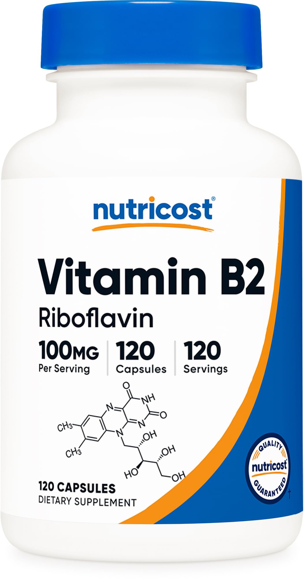 Vitamin B2 (Riboflavin) 100mg, 120 Capsules - Gluten Free and Non-GMO...