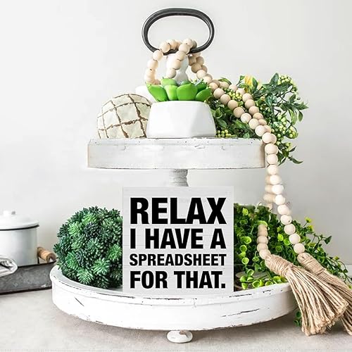Miniatura 4 de Letreros divertidos para oficina, contador, caja de madera con texto en inglés "Relax I Have a Spreadsheet for That Escritorio", letrero decorativo