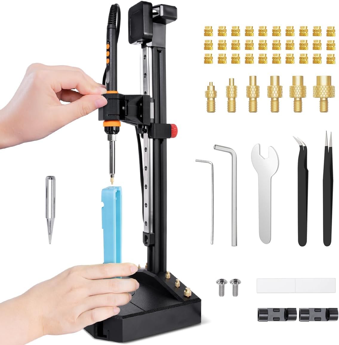 Nutopress Pro Machine de pressage verticale avec fer à souder 90 W, pointes M2-M8, 30 écrous en laiton filetés pour pièce imprimée 3D