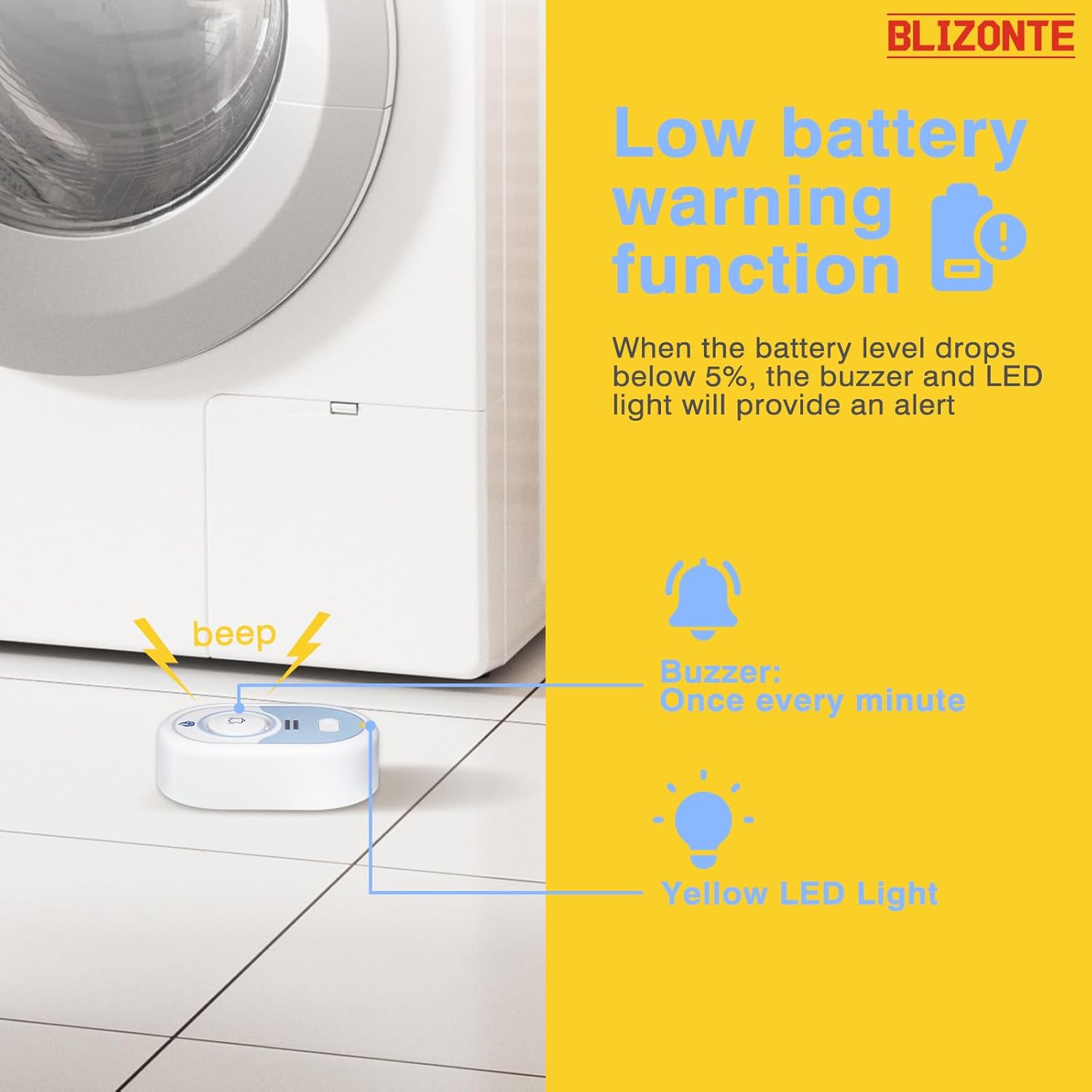 Water Leak Detector 3 Pack, 5-Year Battery Life, Water Alarm with Low Battery Warning, 100dB Loud Sound and Self-Test Function, IP66 Waterproof for Home Basement Kitchen(Not Support Wi-Fi)