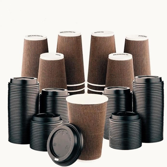 Insulated Ripple Hot Coffee Cups - 12oz Disposable Paper Beer Cups for ...