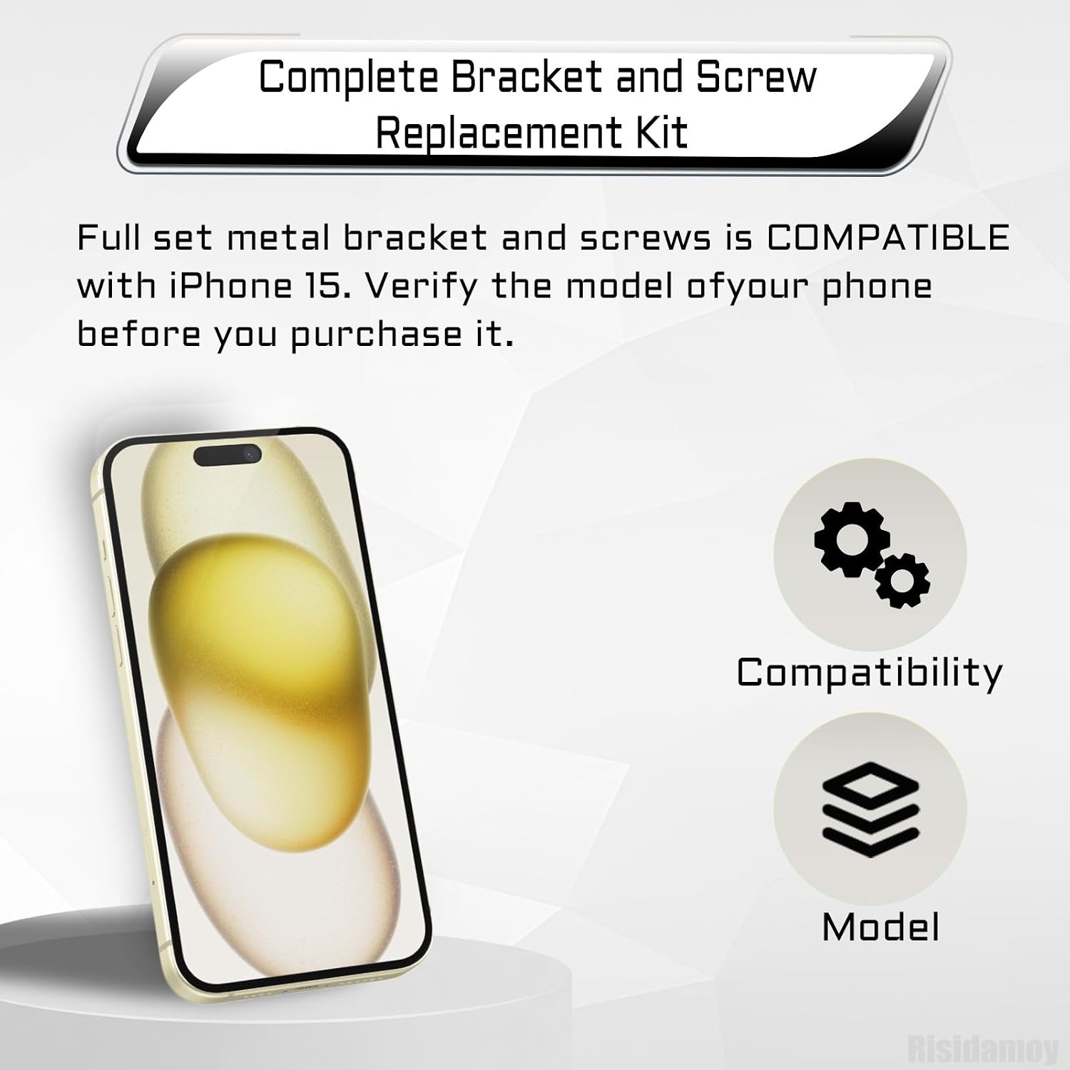 for iPhone 15 Complete Screws Metal Bracket Replacement | Full Set Inner Screws with Metal Plate Cover Replace with Fix Tool Screwdrivers for A2846 A3089 A3090 A3092