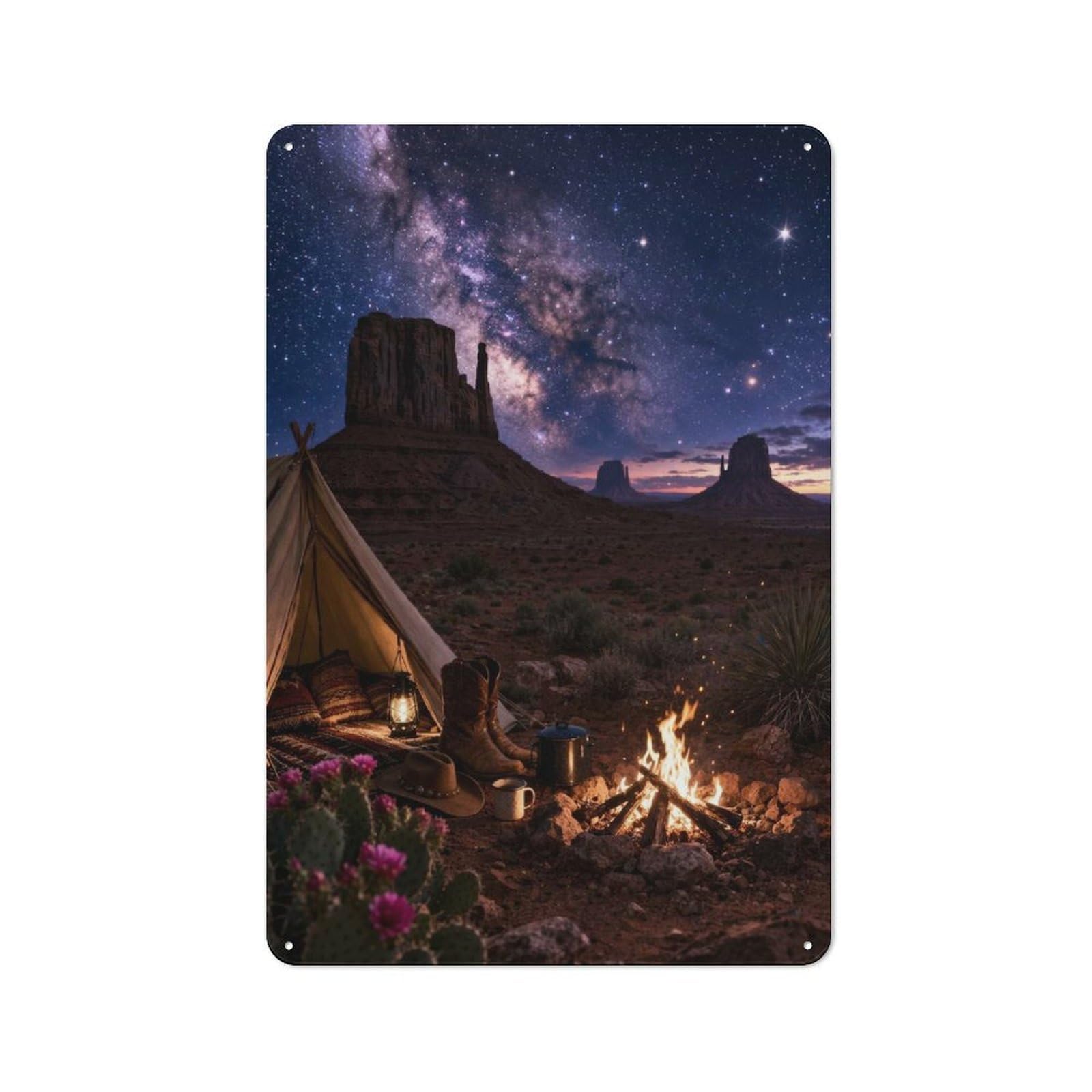 Junmoney Style-14 Tin Wall Plaque 30X20cm With Desert Camping Under The Milky Way For Living Room Wall, For Kitchen, Dining Room And Home Bar Wall Decor