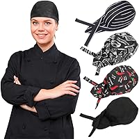 Besforta 4 Pack Adjustable Tie-Back Chef Hats - Breathable Polyester Kitchen Caps for Men & Women