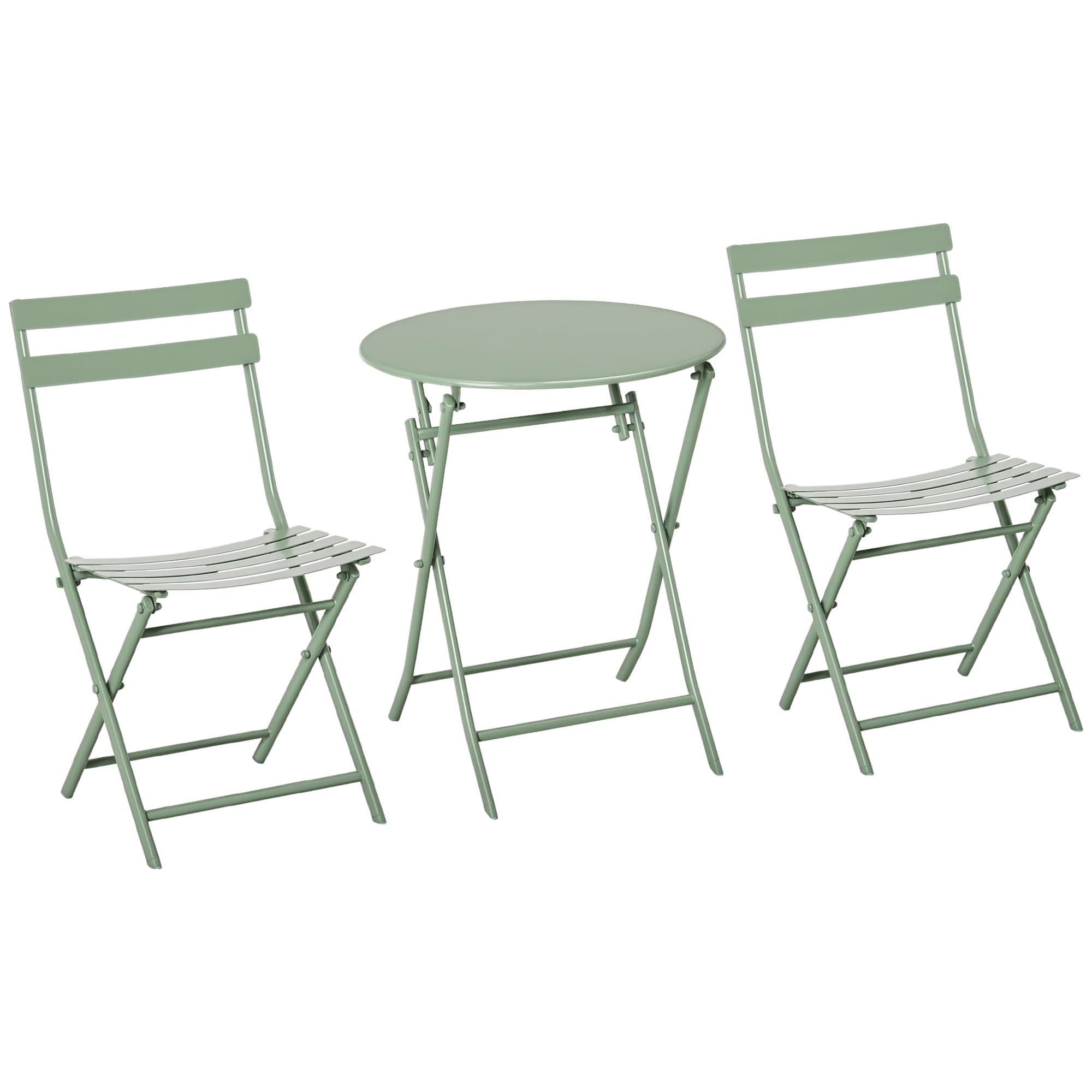 Outsunny Tavolino con Sedie da Giardino Pieghevoli in Acciaio Verde, Set 3 Pz per Balcone, Terrazzo, Esterno