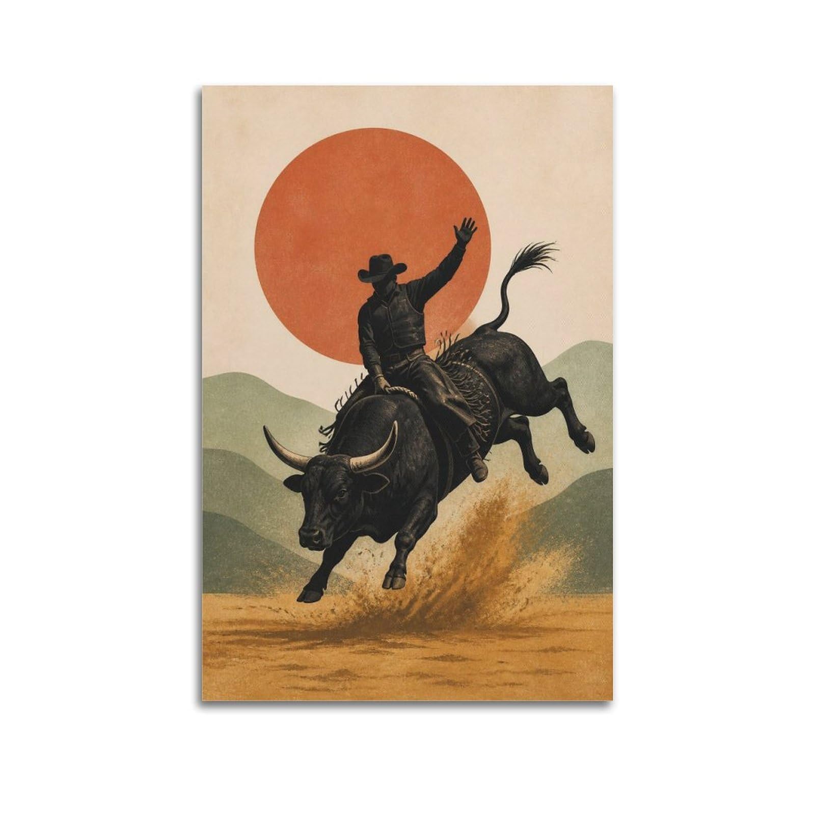 OKAHYS Modern Southwestern Rodeo Bull Riding Poster Western Sports Modern Decorative Canvas Prints - Ideal Wall Art for Family, Man Cave, Game Room, Boys & Girls Bedroom 12x18inch(30x45cm)