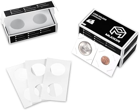 MUDOR Mylar Coin Flips 2x2, 1000 Pack 8 Assorted Cardboard Coin Holder fits Dime,Cent, Nickel,Quarter,Small Dollar, Half Dollar, Big Dollar
