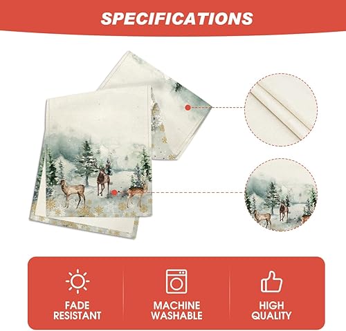 Miniatura 5 de Artoid Mode Camino de mesa de Navidad con copos de nieve en acuarela, ciervos, árboles, nieve, Navidad, vacaciones, cocina, comedor, decoración para