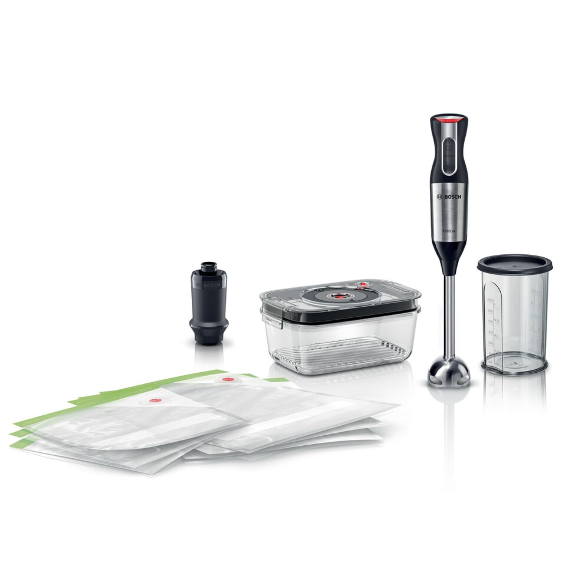 Bosch MS6CM61V2 - Batidora de mano ErgoMixx Style con vaso, bomba vacío, bolsa de vacío y tupper de cristal