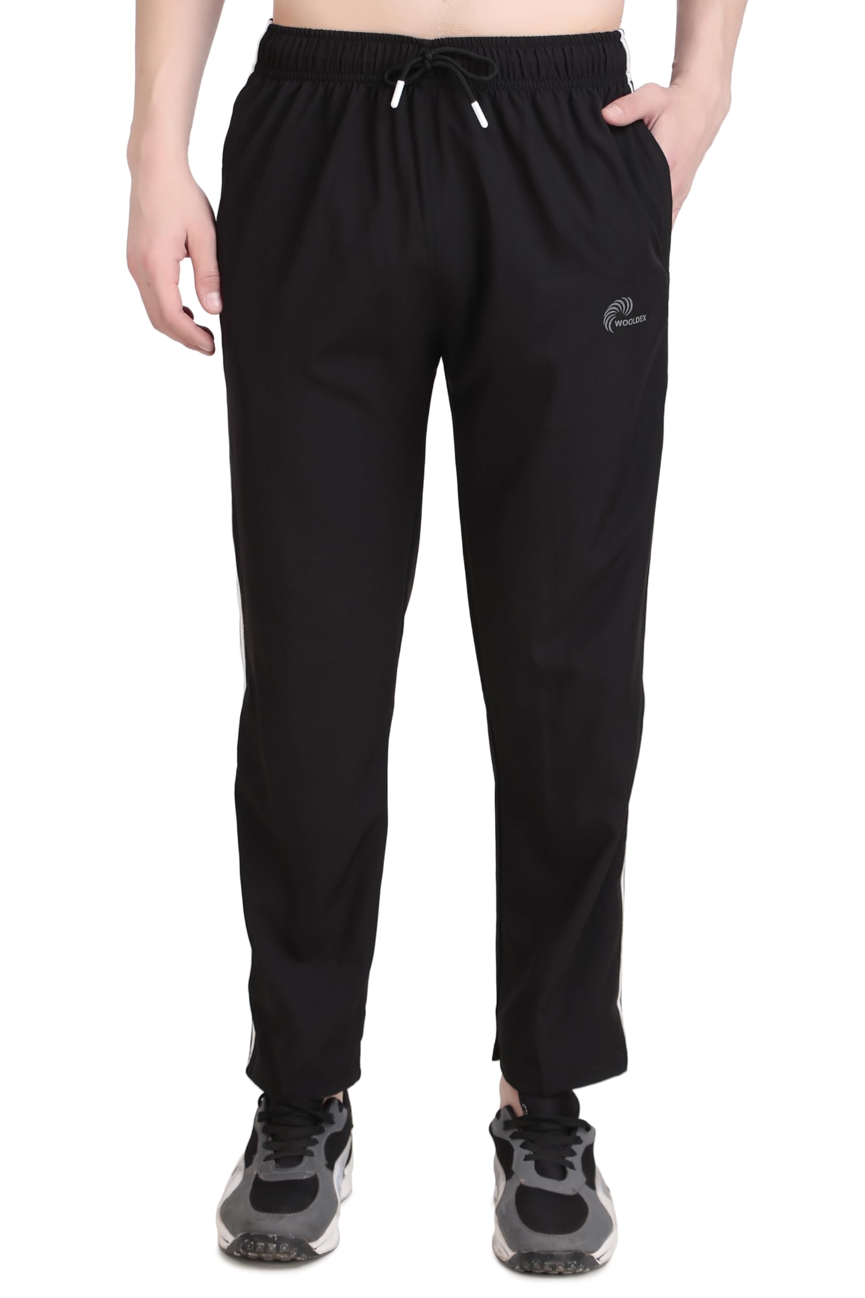 WOOLDEX Track Pant, Black with White Stripes, Athletic Sportswear with Pockets-picture-32