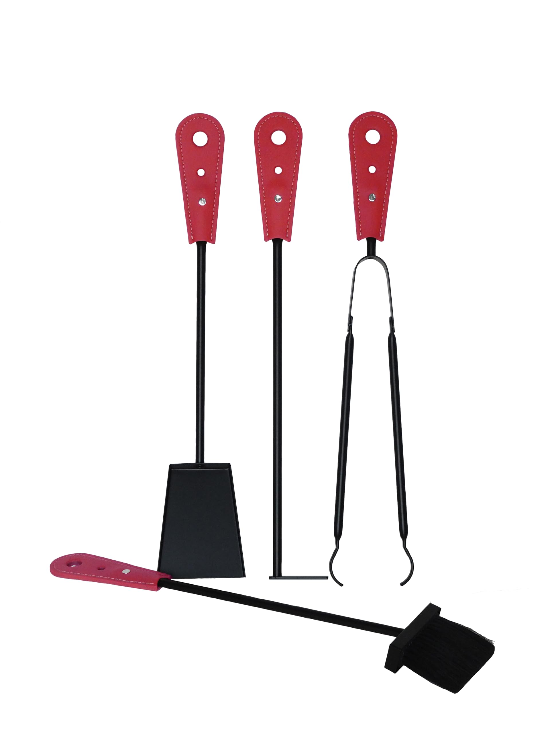 LIMAC Design NICAD: Set da Camino Moderno in Cuoio, composto Borsa portalegna, Sacca Porta-Ferri in cuoio e Set Attrezzi da Camino, Prodotto in Italia. Rosso