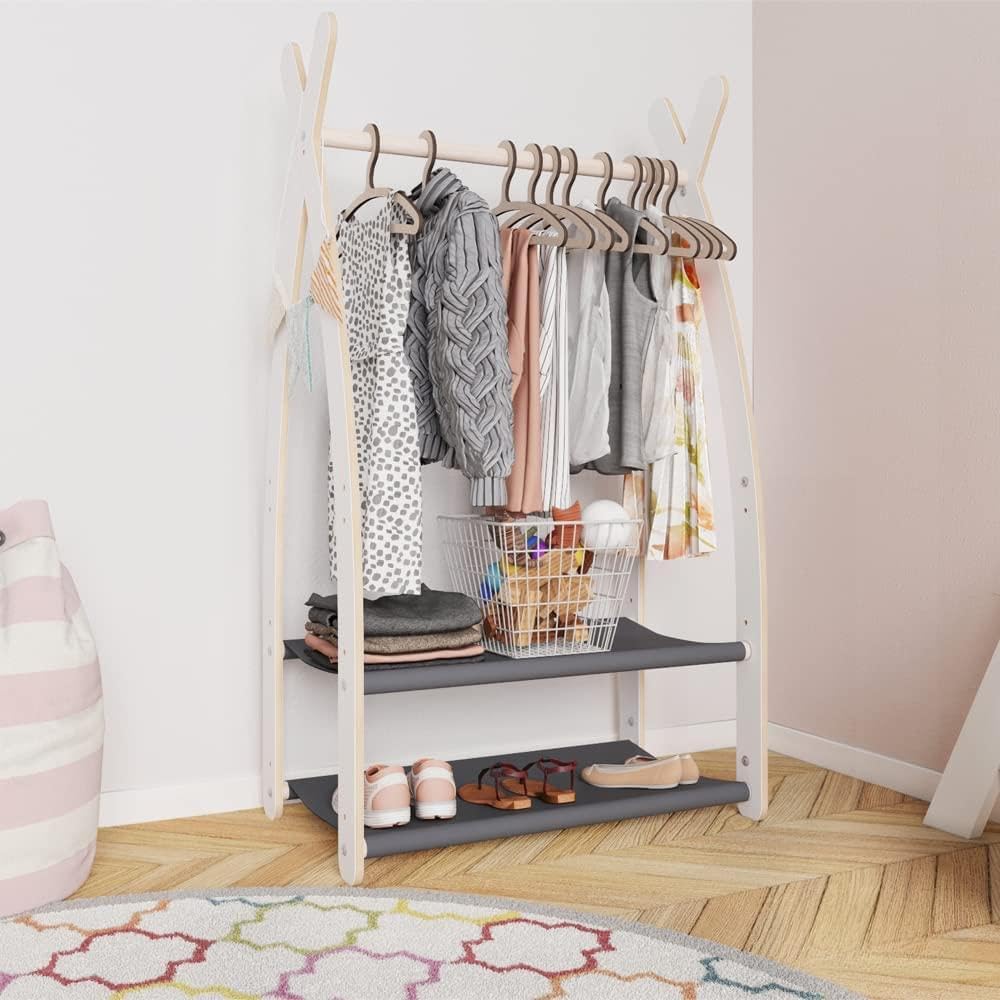 MAMOI® Armadio per Bambini in Legno 95x106x32cm / 53x95x32cm | Appendiabiti bambini da terra | Porta abiti | Guarderoba bambini per la cameretta | Armadio | 100% ECO | Prodotto nell'UE