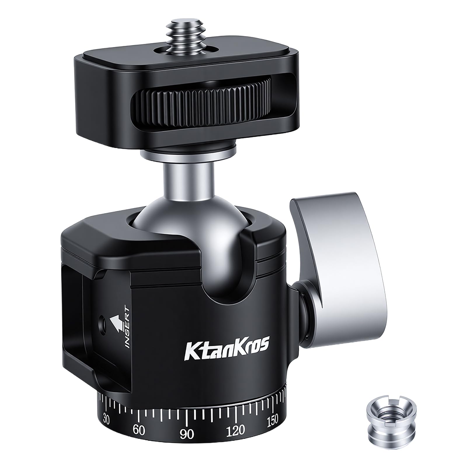 Mini Aluminium Stativkopf mit Cold Shoe,Kugelgelenk mit 1/4 Gewinde,360°Drehbar Kugelkopf für Einbeinstative,Kameras,2,5 kg Tragkraft