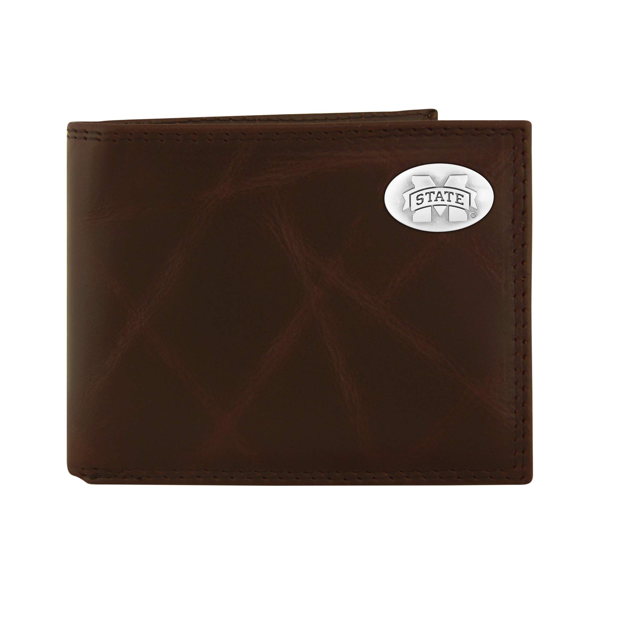 NCAA Mississippi State Bulldogs Zep-Pro Wrinkle Leather Bifold Concho Wallet (Brown)