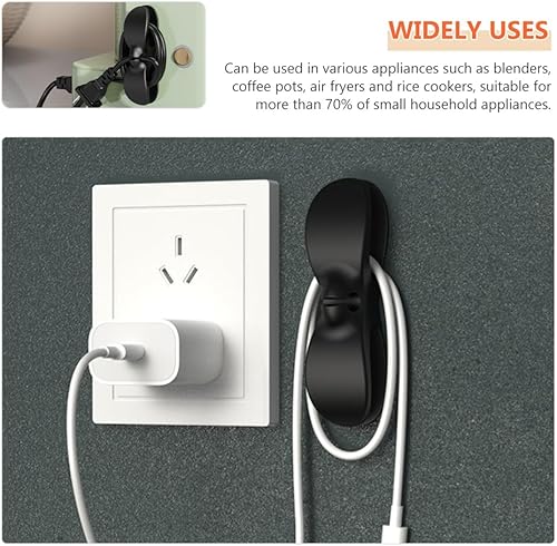 Miniatura 6 de Mikikit Soporte organizador de cables autoadhesivo, 4 piezas clips de cable negros, clips de cable de escritorio, gestión de cables de teléfono,