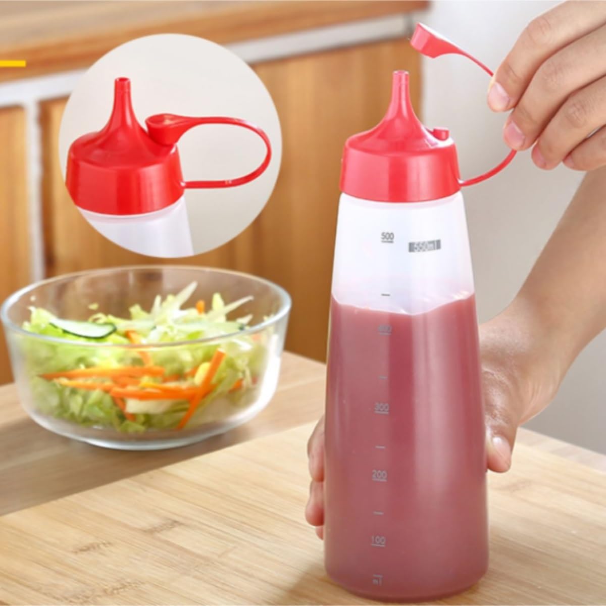 Quetschflasche Squeeze Flasche Quetschflasche, Küchengewürz, Ketchup, Plastiksauce, Kann 5 Flaschen Set Auspressen Saucenflasche(Rood,300ml)