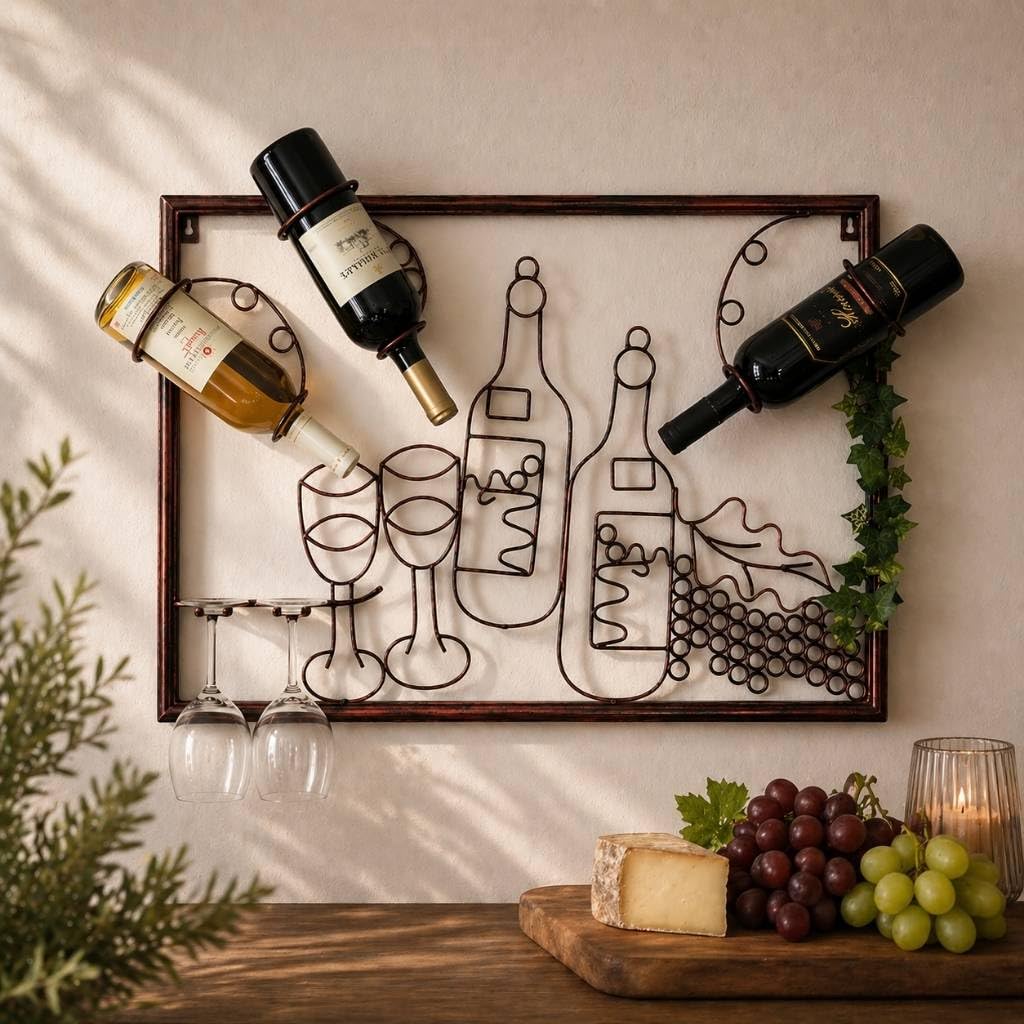 DanDiBo Weinregal Wand Bar Regal Metall Weinglashalter 91975 Wandbild 65 cm Flaschenregal Hängend Weinhalter Weinflaschenhalter Wandregal