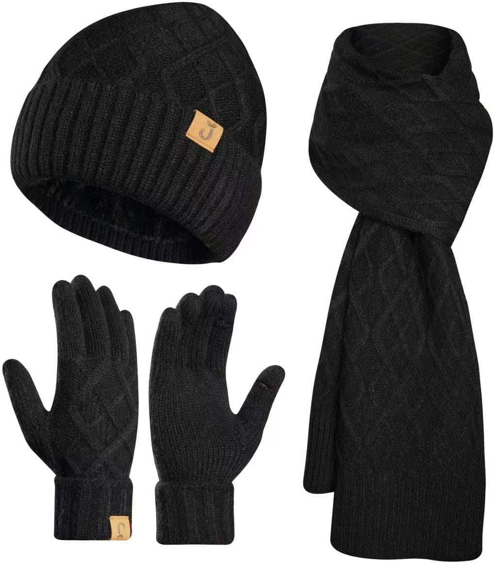Winter Beanie Warm Hat Long Scarf Touchscreen Glove Set with Fleece Lined Skull Caps Neck Warmer Scarves for Men&Women Winter Beanie Warm Hat Long Scarf Touchscreen Glove Set with Fleece Lined Skull Caps Neck Warmer Scarves for Men&Women