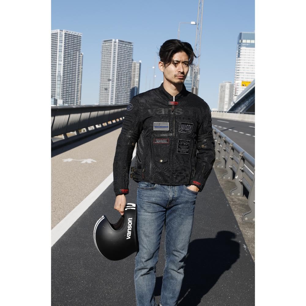 Amazon | バンソン メッシュライダースジャケット ブラック/ブラック M