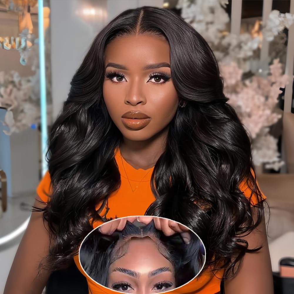 BLOCKICE Glueless Wigs Human Hair Pre Plucked Pre Cut Bob Wig Human Hair for Black Women Wear and Go Body Wave Lace Front Wigs Upgraded No Glue Needed
