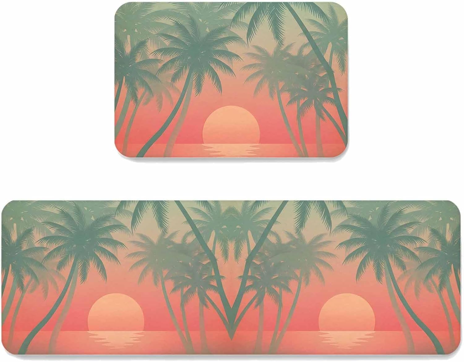 Prime Leader Coastal Seashell Kitchen Mat Set 2 Pieces Dark Blue Conch Ocean Theme Wave Lines Modern Non Slip Kitchen Rugs Washable Runner Rug Mats for Sink Laundry (19.7" x 31.5"+19.7" x 47.2")