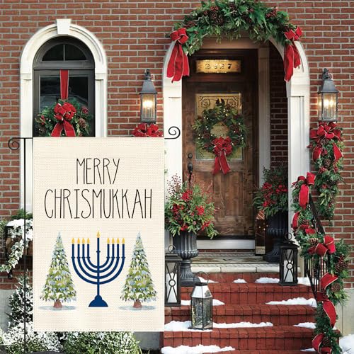 Drapeau de jardin vertical anti-décoloration Menorah double face hiver 30x45cm - 2