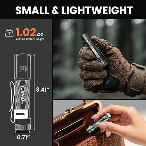 Miniatura 2 de Yemao Linterna EDC de Emergencia, Luz Mini Recargable de 1500LM - 6 Modos con ImánClip, Linterna Portátil de Tamaño de Bolsillo para Llavero,