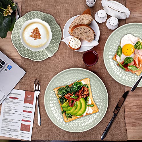 Foto von Geschirrset Porzellan für 6/12 Personen, SINTUNS 30-Teiliges Grau Grün Tafelservice als Geschenk erhältlich, Teller Set, Kaffeeservice mit Kaffeetassen Untertasse, für Weihnachten Silvester und Party