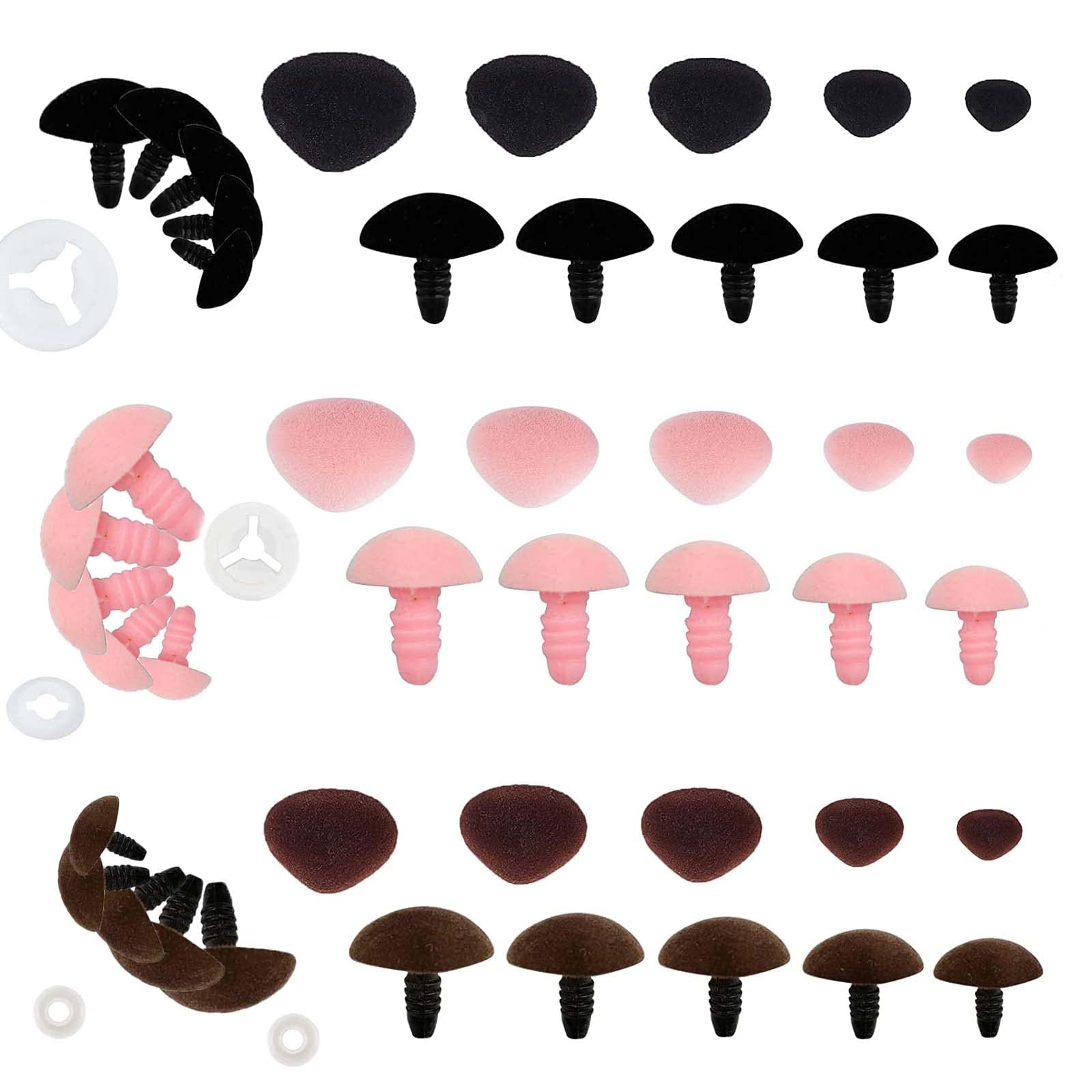 GOMAKERER 100 Nasi In Plastica Per Bambole E Peluche – 5 Misure, Colore Nero, Forma A D, Per Hobby Creativi