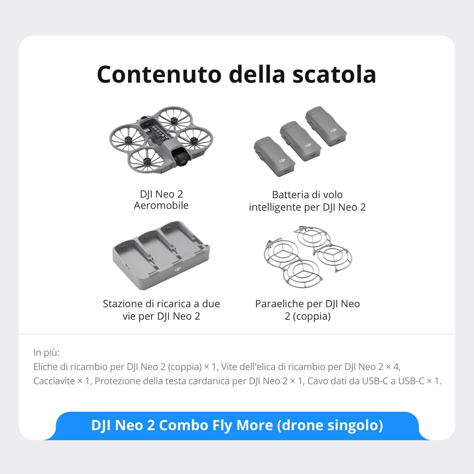DJI Neo 2 Combo Fly More (drone singolo), drone 4K con fotocamera, decollo e atterraggio dal palmo, controllo con gesti (Neo 2 Combo)