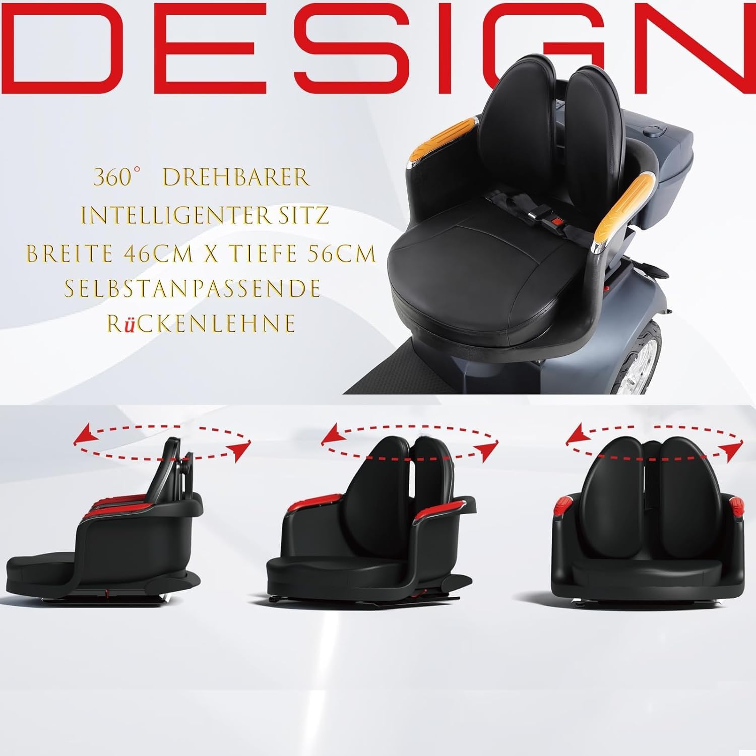 Scooter eléctrico pesado para adultos, con espacio de almacenamiento y maleta bloqueable, asiento giratorio de 360 °, batería 60v 20ah, viaje todo terreno, luces delanteras y traseras (DJ(x) negro)