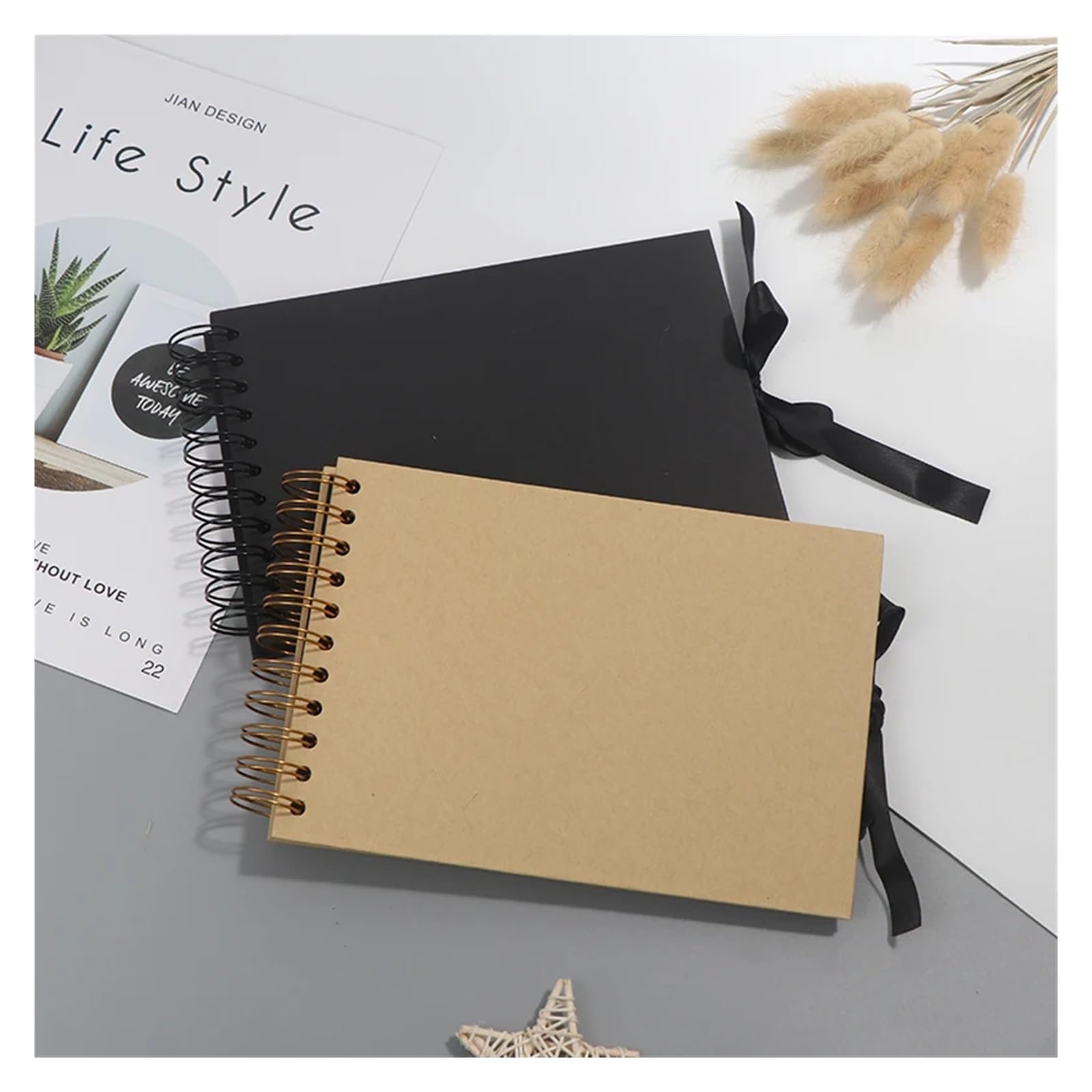 Album Photo Scrapbooking 1 Album Photo 30 Pages Noires Livres de mémoire A4 Papier Artisanal DIY Scrapbooking Photo(Khaki)