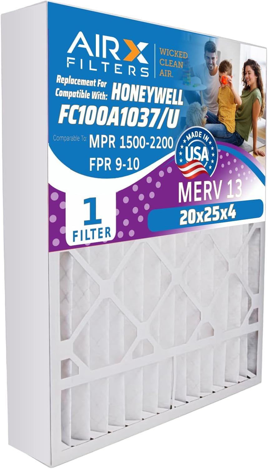 AIRX FILTERS WICKED CLEAN AIR. 20x25x4 Furnace Filter MERV 13 Compatible with Honeywell 20x25x4 Air Filter FC100A1037/U 1 Single Filter