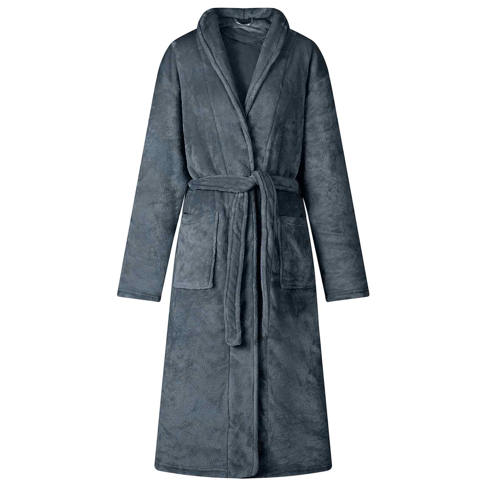 Peignoir sans capuche beige en flanelle avec poche pour la maison et le bien-être, vêtements de loisirs légers, vêtements de détente, mode de bien-être pour l'hiver et le canapé