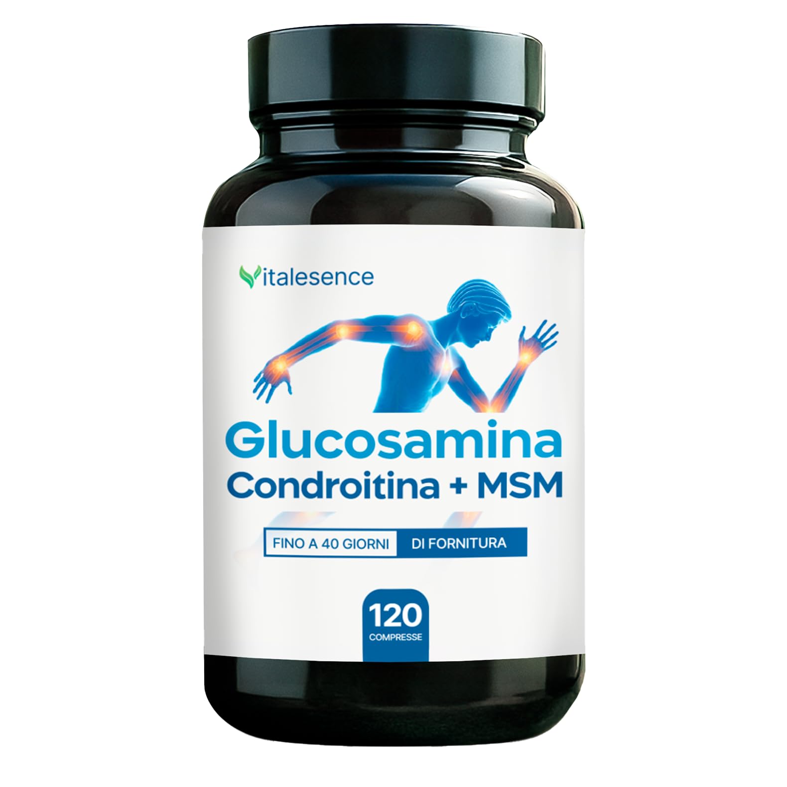 Integratore Glucosamina,Condroitina e MSM |Con Vitamina C,Collagene,Acido Ialuronico |Supporto Articolazioni,Cartilagini e Ossa|120 Compresse |+1 Mese Fornitura|Made in Italy-Senza Glutine e Lattosio